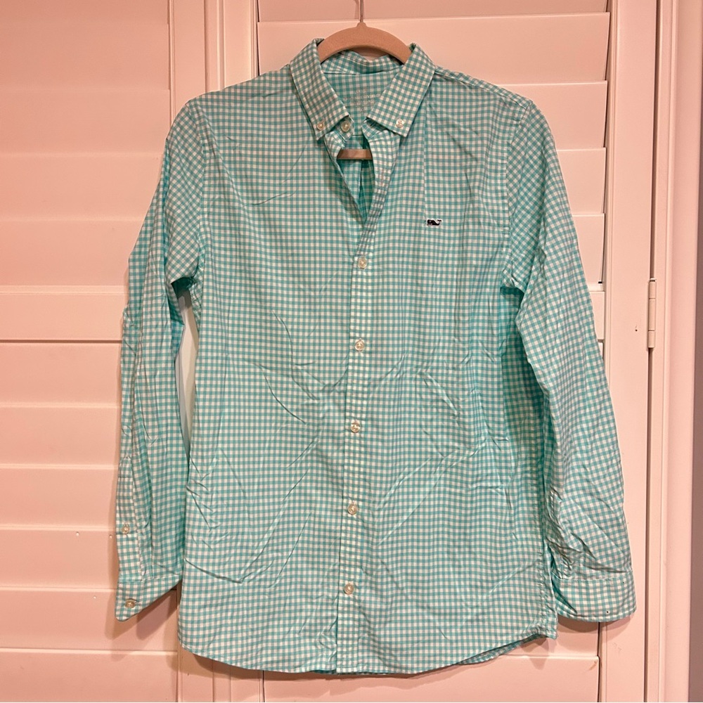 Vineyard Vines Performance Button Down Shirt Aqua White Size Medium